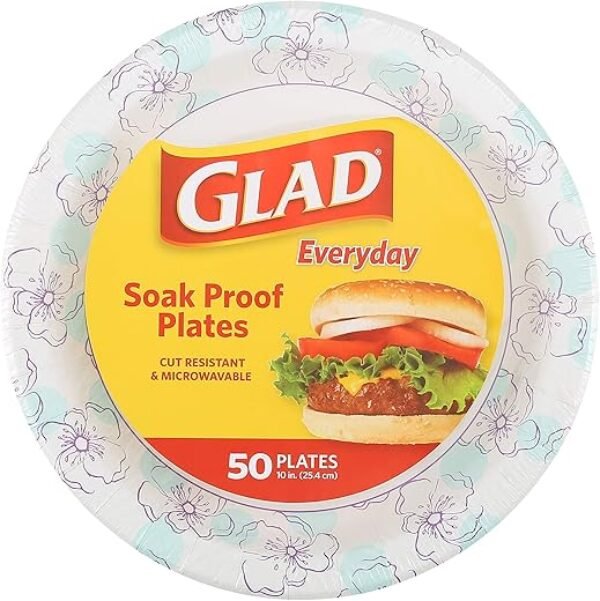 Round Disposable Paper Plates for All Occasions | New & Improved Quality | Soak Proof, Cut Proof, Microwaveable Heavy Duty Disposable Plates | 10" Diameter, 50 Count Bulk Paper Plates