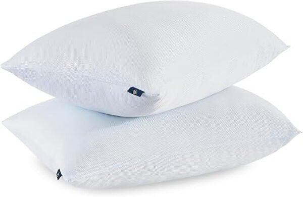 Serta Won't Go Flat Standard/Queen Size Set of 2 Down Alternative Cooling Bed Pillows, Extra Life Foam Core with Medium Support, Perfect for Back, Stomach or Side Sleepers, Blue 2 Count