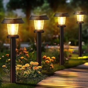 Solar Pathway Lights Outdoor - 8 Pack Solar Powered Garden Lights Waterproof, Decor Landscape Lighting with Three Lighting Modes for Yard, Lawn, Walkway, Driveway, Warm White