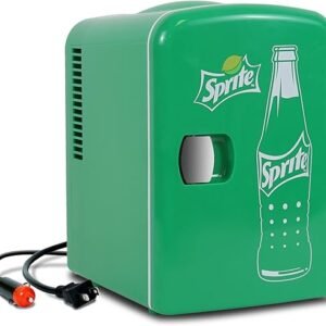 Sprite Mini Fridge - Refrigerator for Bedroom Skincare Office, Portable Table Top Beverage Cooler, 12V 110V Refrigerador For Drinks, Soda, Wines, Breast Milk, Use In Car, Dorm, Outdoor, Patio, 8 Can