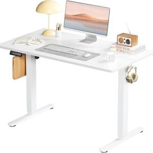 Standing Desk, Adjustable Height Electric Sit Stand Up Down Computer Table, 40x24 Inch Ergonomic Rising Modern Lift Motorized Gaming Desktop Workstation for Work Home Office, White