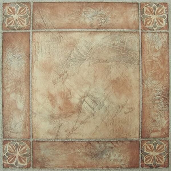 Sterling Self Adhesive 12-Inch Vinyl Floor Tiles, 20 Tiles - 12" x 12", Spanish Rose Pattern - Peel & Stick, DIY Flooring for Kitchen, Dining Room, Bedrooms & Bathrooms by Achim Home Decor