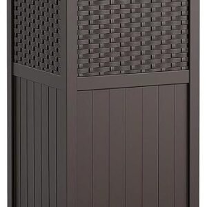 Suncast 33 Gallon Outdoor Trashcan Hideaway with Lid for 30 to 33 Gallon Trash Bags for Garage, Backyard, or Garden, Brown, Made in the USA