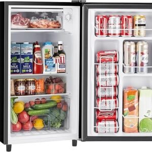 Sweetcrispy 3.2 Cu.Ft Mini Fridge with Freezer Small Refrigerator Single Door Adjustable Thermostat Energy-efficient Low Noise, Compact Fridge for Bedroom, Office, Dorm (Silver Door)