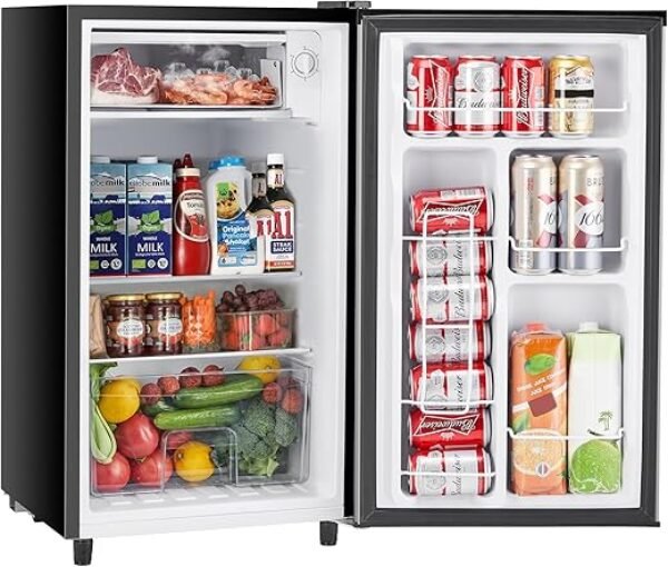 Sweetcrispy 3.2 Cu.Ft Mini Fridge with Freezer Small Refrigerator Single Door Adjustable Thermostat Energy-efficient Low Noise, Compact Fridge for Bedroom, Office, Dorm (Silver Door)