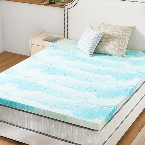 Sweetcrispy Mattress Topper Full, 3 Inch Thick Memory Foam Gel Infused Cooling Toppers Pad for Full Size Bed, Sleeper Sofa, RV, Camper, CertiPUR US Certified, Ventilated and Breathable, Blue, Full