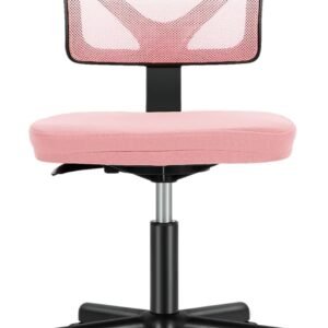 Sweetcrispy Office Computer Desk Chair, Ergonomic Low-Back Mesh Rolling Work Swivel Chairs with Wheels, Armless Comfortable Seat Lumbar Support for Home, Bedroom, Study, Student, Adults, Light Pink