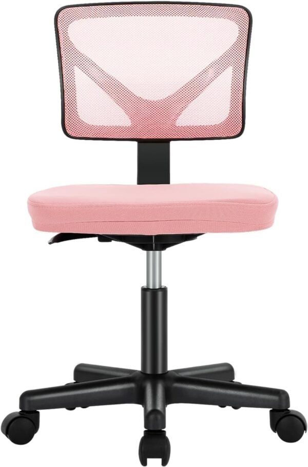Sweetcrispy Office Computer Desk Chair, Ergonomic Low-Back Mesh Rolling Work Swivel Chairs with Wheels, Armless Comfortable Seat Lumbar Support for Home, Bedroom, Study, Student, Adults, Light Pink