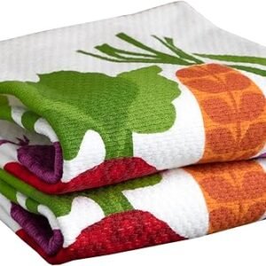 T-fal Textiles Double Sided Print Woven Cotton Kitchen Dish Towel Set, 2-pack, 16" x 26", Veggie Print