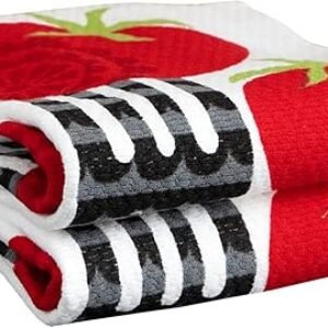 T-fal Textiles Double Sided Print Woven Cotton Kitchen Dish Towel Set, 2-pack, 16" x 26", Fork Print