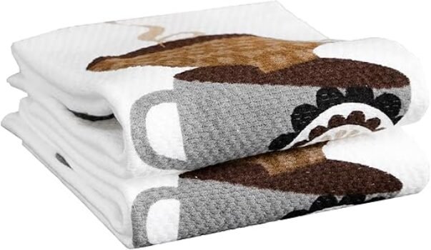 T-fal Textiles Double Sided Print Woven Cotton Kitchen Dish Towel Set, 2-pack, 16" x 26", Coffee Cups Print