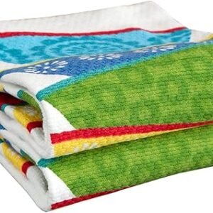 T-fal Textiles Double Sided Print Woven Cotton Kitchen Dish Towel Set, 2-pack, 16" x 26", Dish Stack Print