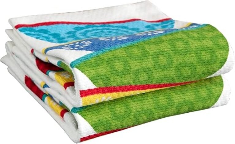 T-fal Textiles Double Sided Print Woven Cotton Kitchen Dish Towel Set, 2-pack, 16" x 26", Dish Stack Print