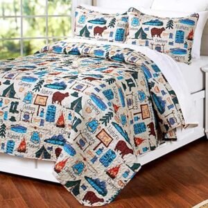 The Lakeside Collection Campsite Quilt Set with Retro Camping Print - 3-Pc. Full/Queen