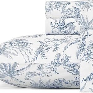 Tommy Bahama - King Sheets, Cotton Percale Bedding Set, Crisp & Cool, Stylish Bedding Set (Pen and Ink Palm Blue, King)(USHSA01035855)