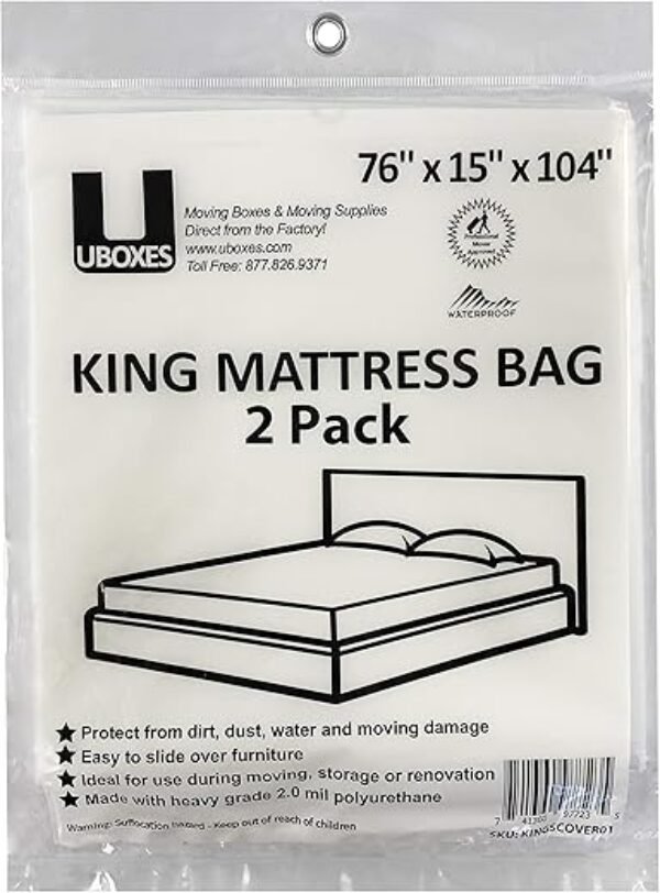 Uboxes King Mattress Poly Covers, 76 x 15 x 104 inch, 2 Pack