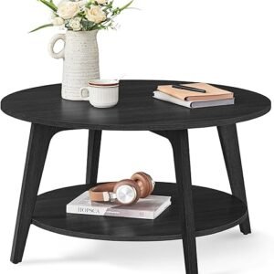 VASAGLE Round Coffee Table, 2 Tier Coffee Table with Storage, for Living Room, 31.5 x 17.7 Inches, Easy to Assemble, Charcoal Gray ULCT243B22