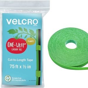 VELCRO Brand 90648 ONE-WRAP Garden Ties | Plant Supports for Effective Growing | Strong Grips are Reusable and Adjustable | Cut-to-Length, 75 ft x 1/2 in, Green-Recycled Plastic