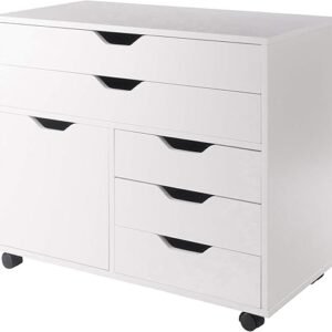 Winsome Halifax Storage Mobile Cabinets, 1 Door, 3 Drawers, 2 Wide Drawers, for Home Office, White