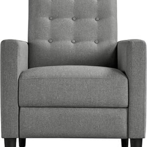 Yaheetech Fabric Recliner Chair Mid-Century Modern Recliner Adjustable Single Recliner Sofa with Thicker Seat Cushion Tufted Upholstered Sofa with Pocket Spring for Living Room Bedroom Gray