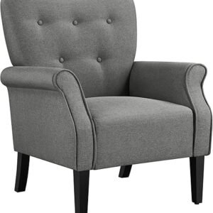 Yaheetech Modern Armchair, Mid Century Accent Chair with Sturdy Wood Legs and High Back for Small Space, Upholstered Fabric Sofa Club Chair for Living Room/Bedroom/Office, Dark Gray