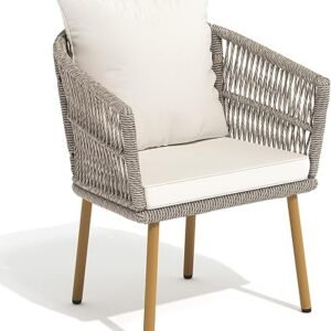 YITAHOME Outdoor Dining Single Sofa Chair, Indoor-Outdoor Wicker Bistro Chairs, PE Rattan Armchair Seating for Patio, Backyard, Poolside, Balcony - Tan