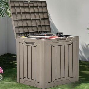 YITAHOME Outdoor Resin Storage Box 31 Gal, Water-resistant Patio Deck Box Outdoor Storage Box for Pillows, Garden Equipment, Securely Lockable, Light Brown