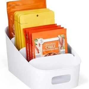 YouCopia ShelfBin Packet Organizer, 4-Tier Stairstep Raised Divided Bin, BPA-Free Storage Caddy for Kitchen Pantry and Cabinet Organization, Tea Bags, Medicine, and More