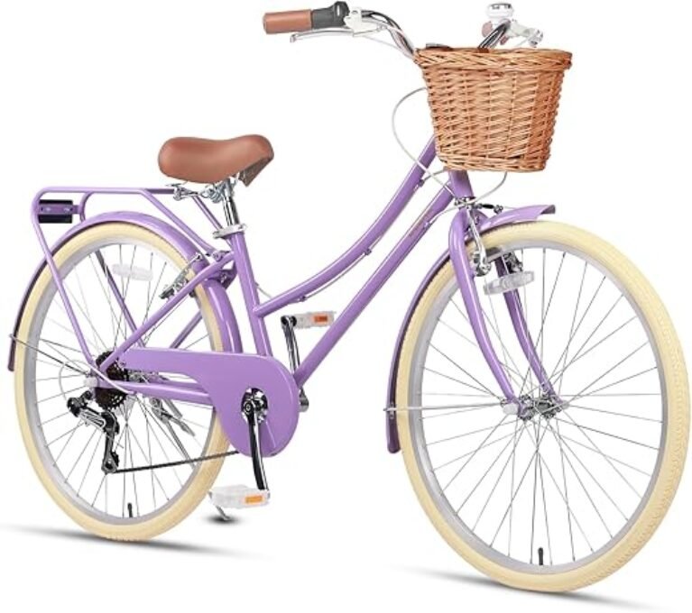 20 24 26 Inch Beach Cruiser Bike, 6-Speed Hybrid City Bicycle for Girls Youth and Over 6 Years Old, Missy Bike with Wicker Basket & Lightweight, Multiple Colors
