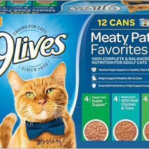9Lives Paté Favorites Wet Cat Food Variety Pack, 5.5 Ounce (Pack of 12)