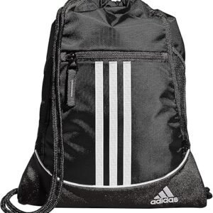 adidas Alliance Sackpack, Drawstring, Lightweight Small Gym Bag for Women, Soccer Backpack, Black, One Size