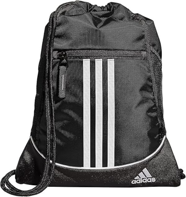 adidas Alliance Sackpack, Drawstring, Lightweight Small Gym Bag for Women, Soccer Backpack, Black, One Size