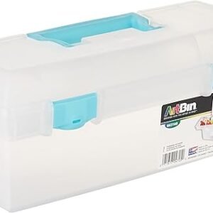 ArtBin 6937AG Essentials Lift-Out Tray Box, Portable Art & Craft Organizer with Handle and Tray, Clear/Aqua