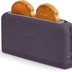 bella 2 Slice Slim Toaster, 6 Setting Shade Control w Reheat and Cancel Buttons, Removable Crumb Tray, 10” Long Slot, Anti Jam & Auto Shutoff, Auto Centering Guides and Cord Wrap, 900 Watt, Plum