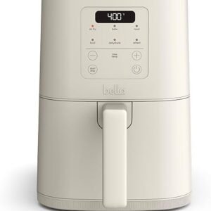 bella 4Qt Slim Air Fryer, Fits-anywhere™ Kitchenware, EverGood™ Ceramic Nonstick Coating, Adjustable Temperature, 6 Preset Cooking Options, 60 Min Auto Shutoff w Audible Tone, 3.3lb Capacity, Oatmilk