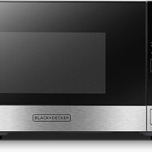 BLACK+DECKER Digital Microwave Oven with Turntable Push-Button Door, Child Safety Lock, Stainless Steel, 0.9 Cu Ft