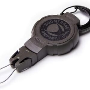 Boomerang Tool Company Hunting Compass Retractable Gear Tether, Hook & Loop Strap, 24" Retractable Cord, 4 oz. Retraction, Green Polycarbonate Case, Universal Attachment