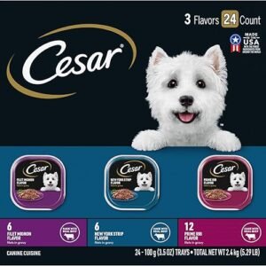 Cesar Filets in Gravy Adult Wet Dog Food, Filet Mignon, New York Strip and Prime Rib Flavors Multipack, 3.5 oz. (24 Count, Pack of 1)