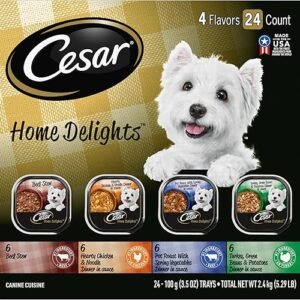 Cesar Home Delights Adult Wet Dog Food, Pot Roast with Spring Vegetables, Beef Stew, Turkey, Green Beans, & Potatoes, and Hearty Chicken & Noodle Variety Pack, 3.5 oz. (24 Count, Pack of 1)