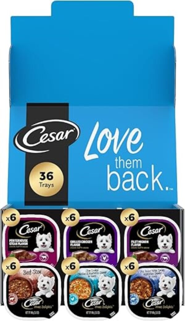 Cesar Wet Dog Food Home Delights & Classic Loaf in Sauce, Variety Pack, 3.5 oz. (36 Count, Pack of 1)