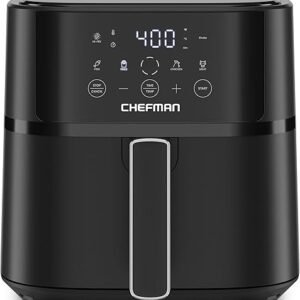 Chefman Air Fryer – 6 QT Compact Airfryer for Quick & Easy Meals in Minutes, Features Hi-Fry Technology for Extra Crisp, Touchscreen Controls with 4 Presets, Nonstick & Dishwasher Safe Basket - Black
