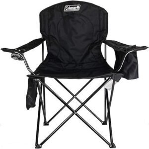 Coleman Portable Quad Camping Chair with 4-Can Cooler, Cushioned Seat & Back with Side Pockets & Cup Holder, Carry Bag Included
