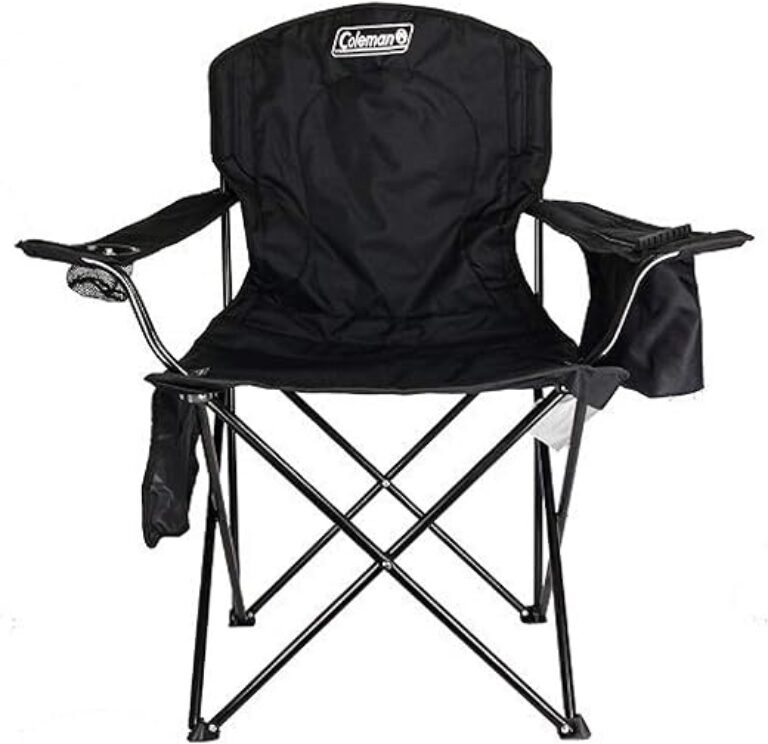 Coleman Portable Quad Camping Chair with 4-Can Cooler, Cushioned Seat & Back with Side Pockets & Cup Holder, Carry Bag Included