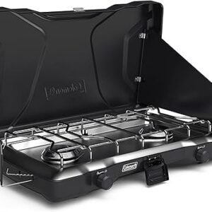 Coleman Triton 2-Burner Propane Stove, Portable Camping Cooktop with 2 Adjustable Burners & Wind Guards, 22,000 BTUs of Power