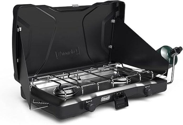 Coleman Triton 2-Burner Propane Stove, Portable Camping Cooktop with 2 Adjustable Burners & Wind Guards, 22,000 BTUs of Power