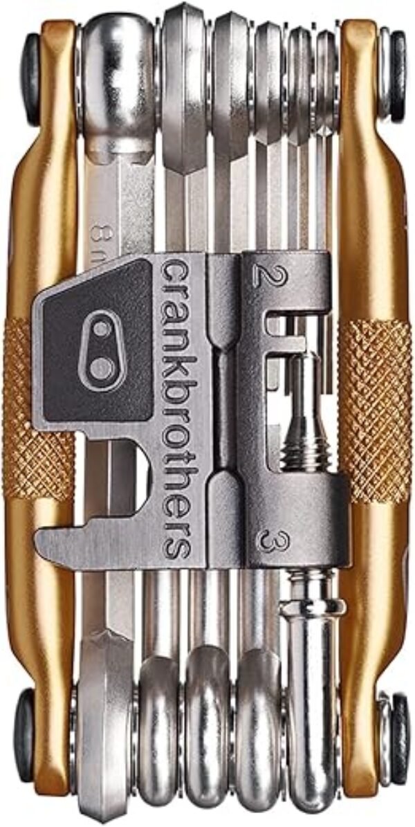 Crankbrothers Multi Tool M 17 Bike Tool - MTB Multi-Tool Gold - 17 bicycle tools (17 in 1 tool), ergonomic and lightweight