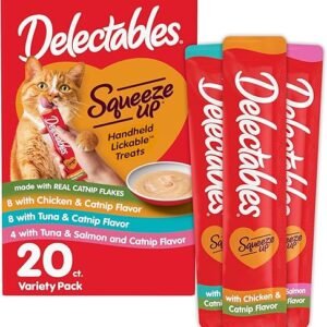 Delectables Squeeze Up Catnip Variety Pack, Creamy Squeezable Puree, Lickable Wet Cat Treats, Grain Free, No Added Fillers, No by-Products, No Added Preservatives, 0.5 Ounces Tube, 20 Tubes Total