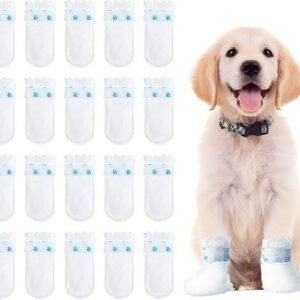 Disposable Dog Boots for Paw Protection, 20 Pcs Pet Shoes with Adjustable Self-Adhesive Bandage, Dog Disposable Foot Covers for Outdoor & Indoor Walking (White, Small)