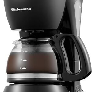 Elite Gourmet EHC4128 Automatic 4-Cup Brew & Drip Coffee Maker with Pause N Serve, Glass Carafe, Reusable Filter, On/Off Switch, Keep Warm, Water Level Indicator, Black