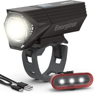 Energizer X400 Rechargeable Bike Light, IPX4 Water Resistant, Compact and Lightweight Design, Front Clip Light and Rear LED Light for Visibility Black